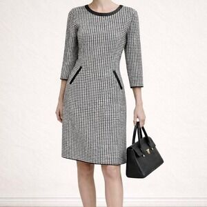 Lauren‎ Ralph Lauren Houndstooth Knit Dress Black White Old Money Preppy Medium